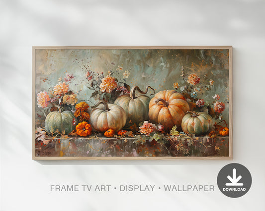 Pumpkins Boho Floral Frame TV Art, Wallpaper