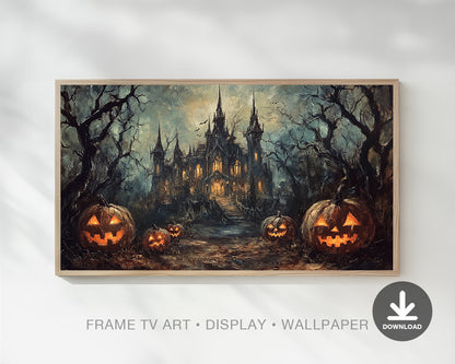 Haunted House Painting Halloween Frame TV Art, Wallpaper