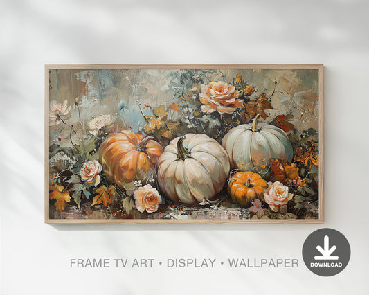 Pumpkin Boho Flowers Frame TV Art, Wallpaper