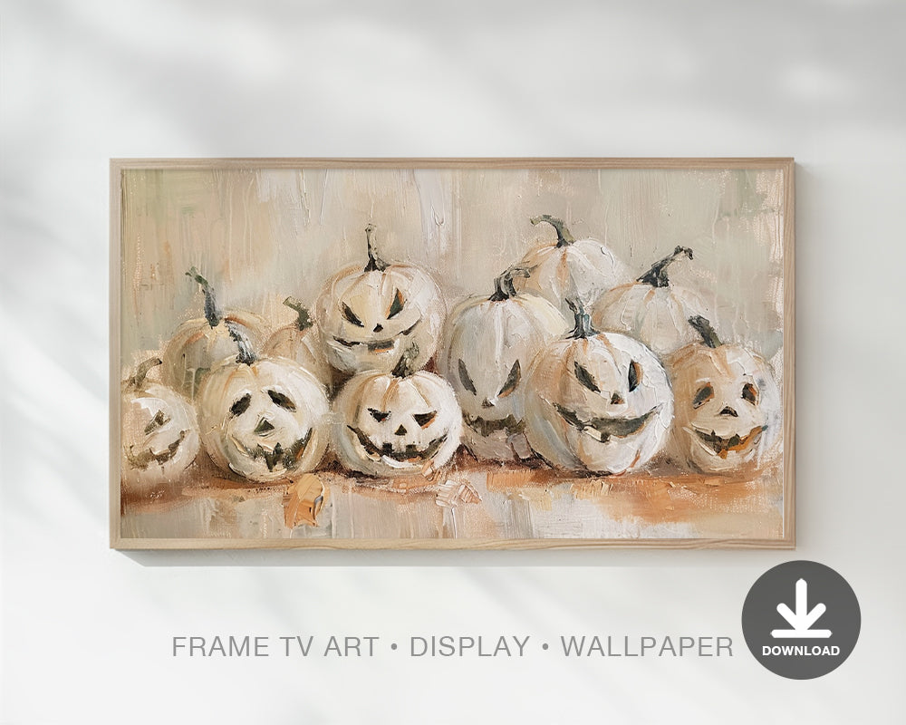 White Pumpkins Vintage Frame TV Art, Wallpaper