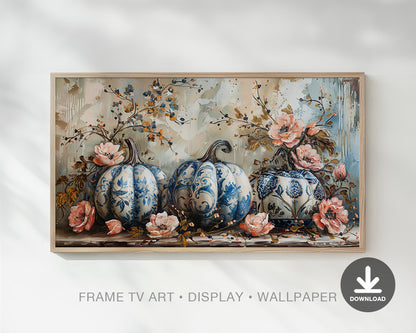 Chinoiserie Pumpkins Flowers Painting Frame TV Art, Wallpaper