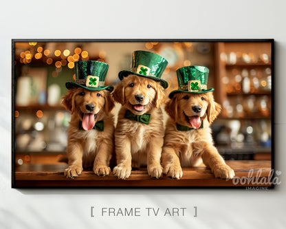 Adorable Golden Retriever St. Patrick's Day Frame TV Art Wallpaper