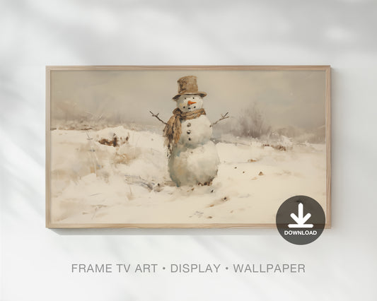 Vintage Snowman Christmas Frame Tv Art, Neutral Winter Wallpaper