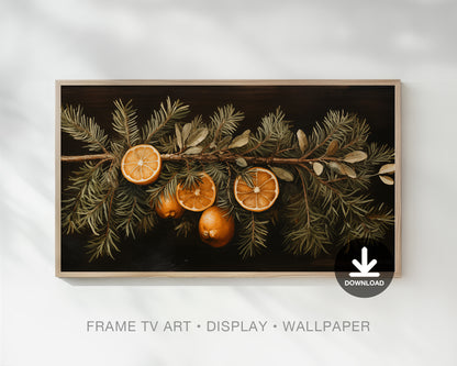 Botanical Christmas Garland Citrus Frame Tv Art, Wallpaper