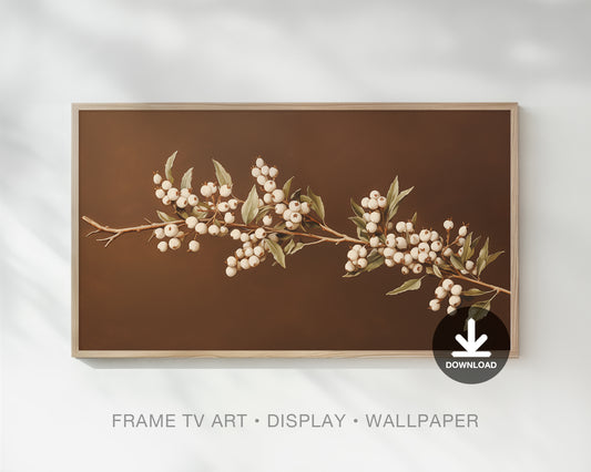 Christmas Frame Tv Art, Vintage White Holly Berries Holiday Wallpaper