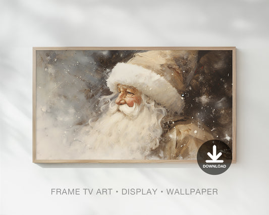 Vintage Santa Claus Portrait White Christmas Frame Tv Art, Wallpaper