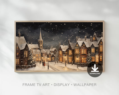 Christmas Winter Village Night Frame Tv Art, Wallpaper