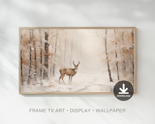 Deer in Forest Winter Christmas Frame Tv Art, Wallpaper