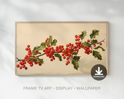 Holly Berry Christmas Frame Tv Art, Red Christmas Wallpaper