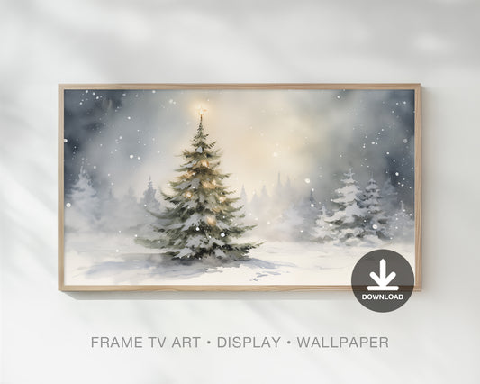 Christmas Tree Frame Tv Art, Snowy Night Christmas Painting Wallpaper