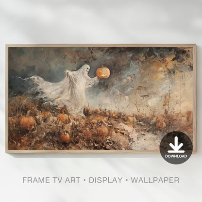 Ghost at Pumpkin Patch Impressionistic Frame TV Art, Wallpaper