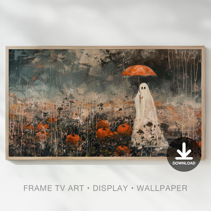 Impressionistic Ghost at Pumpkin Patch Frame TV Art, Wallpaper