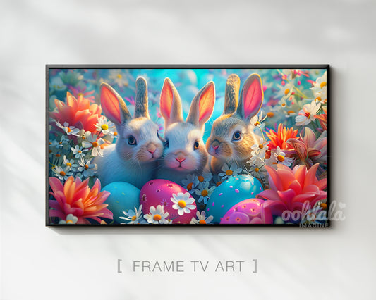 Easter Bunnies Flowers Frame TV Art Wallpaper