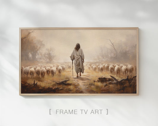 Shepherd Of Sheep Christian Frame TV Art Painting Wallpaper