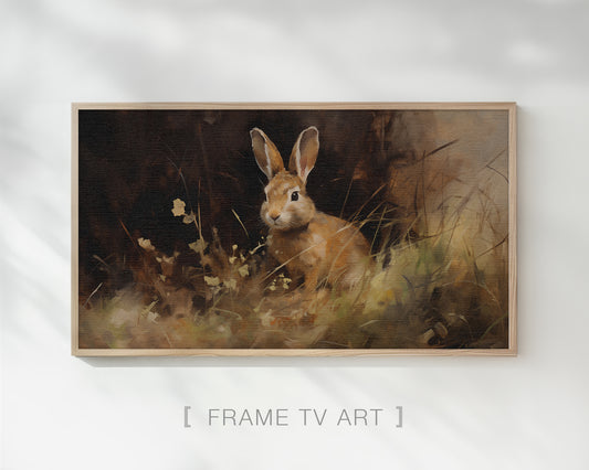 Bunny in the Dark Painting Easter Decor Frame TV Art Wallpaper