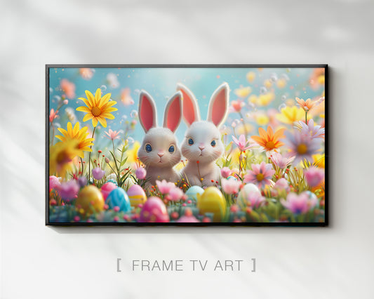 Adorable Easter Bunny Egg Floral Decor Frame TV Art Wallpaper