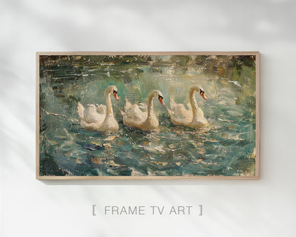 Vintage Swan Painting Frame TV Art