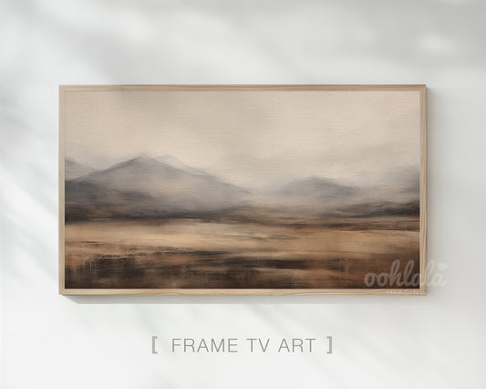 Mountain Landscape Frame TV Art, Neutral Abstract Minimal Painting Wallpaper