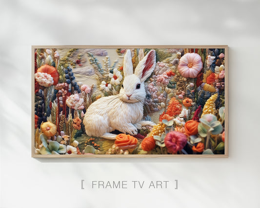 Garden Bunny Embroidery Frame TV Art, Wallpaper