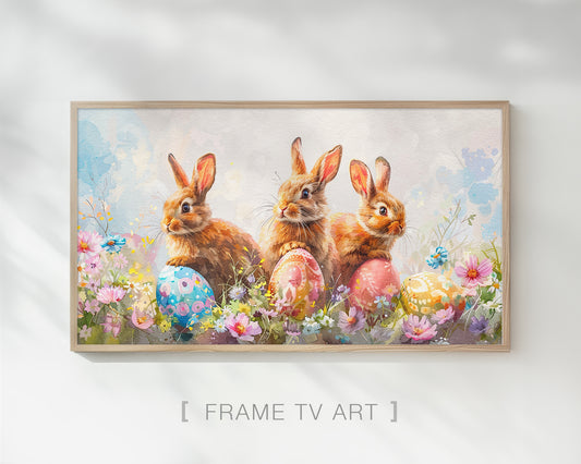 Easter Bunny Decor Watercolor Frame TV Art Wallpaper