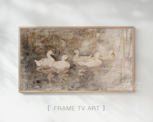 Neutral Spring Geese Pond Frame TV Art Country River Wallpaper