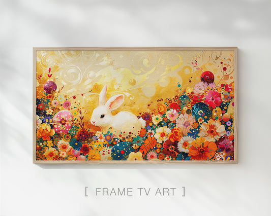 Artistic Bunny Flowers Frame TV Wallpaper