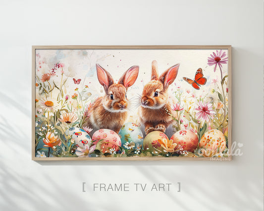 Watercolor Easter Bunny Easter Egg Flowers Frame TV Art Wallpaper