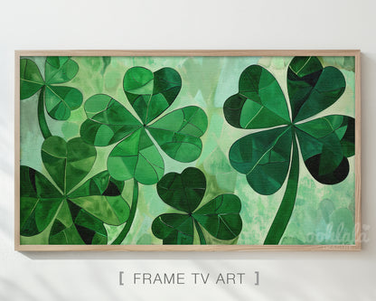 Frame TV Art Abstract Shamrocks Clovers Painting St. Patrick's Day Decor Wallpaper