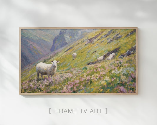 Sheep on the Hill Landscape Frame TV Wallpaper