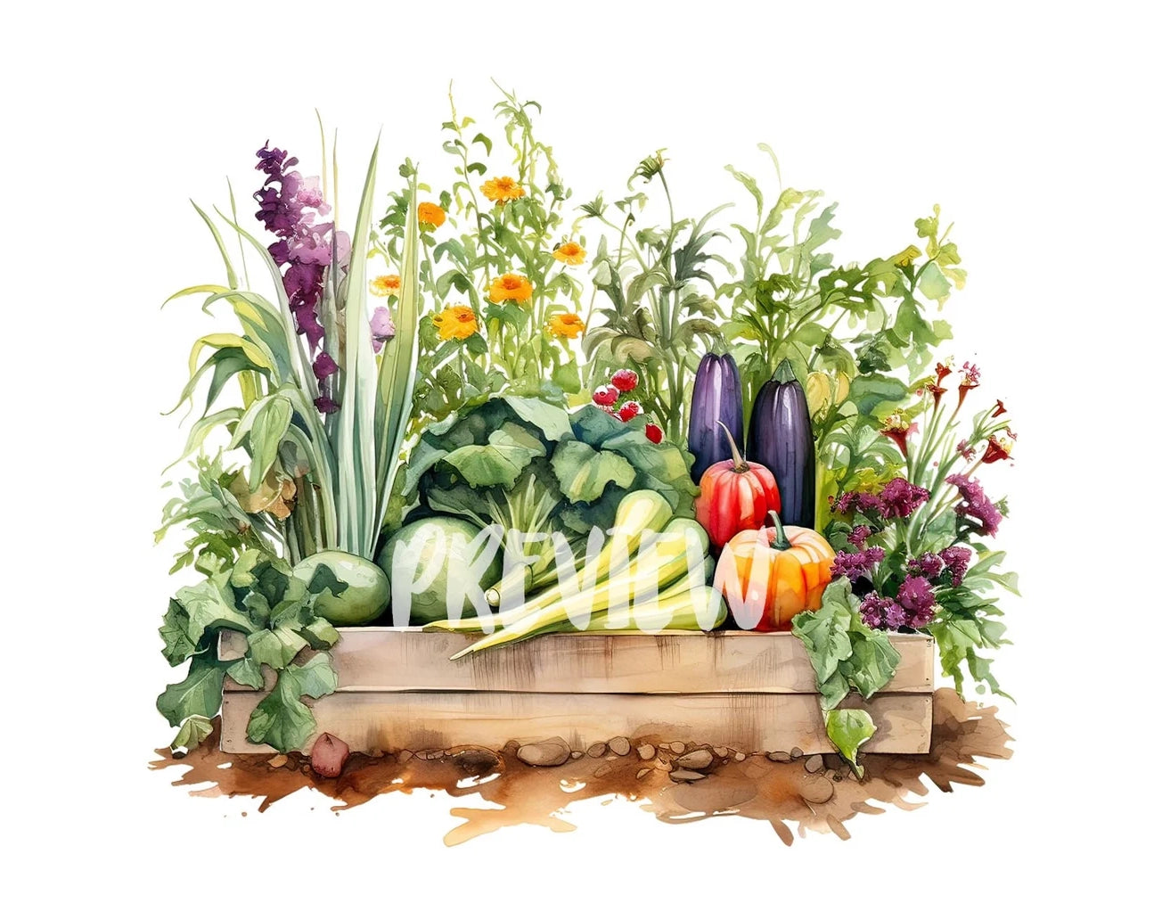 Watercolor Garden Bed Clipart