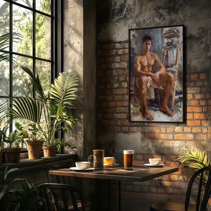 Male Model in Art Studio Impressionist Canvas Print