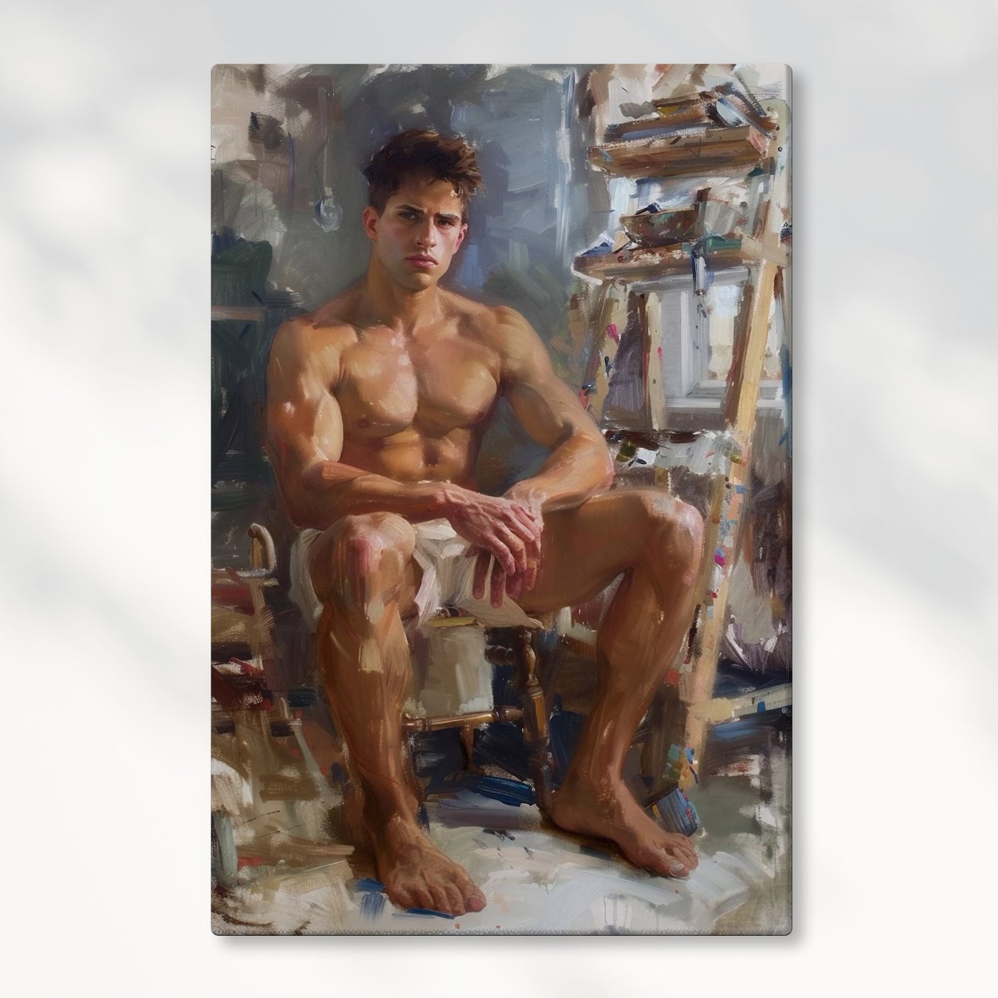 Male Model in Art Studio Impressionist Canvas Print