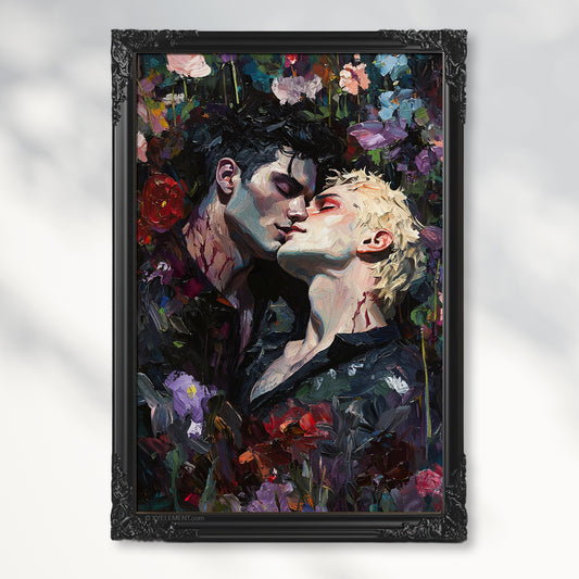 Vampire's Kiss Gothic Poster Gay Art for Dark Romance Halloween Decor