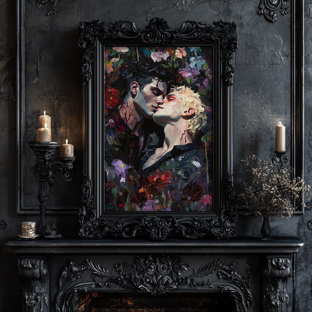 Vampire's Kiss Gothic Poster Gay Art for Dark Romance Halloween Decor