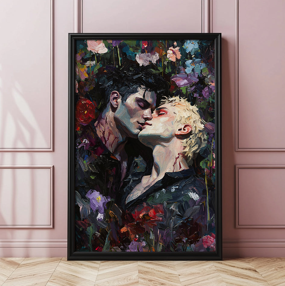 Vampire's Kiss Gothic Poster Gay Art for Dark Romance Halloween Decor