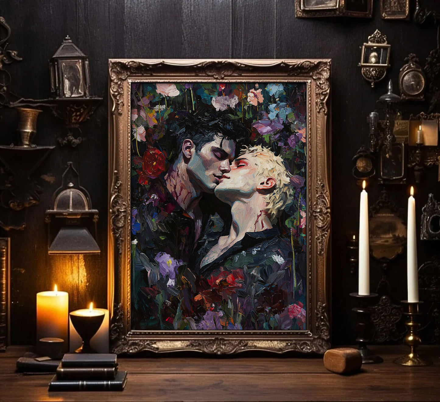 Vampire's Kiss Gothic Poster Gay Art for Dark Romance Halloween Decor