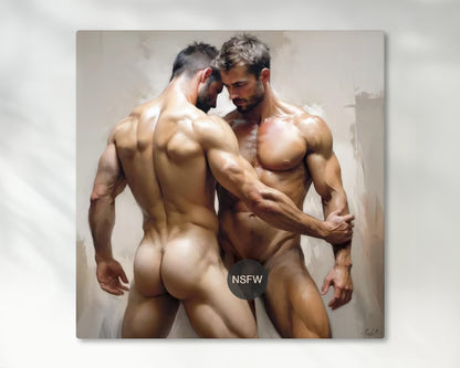 Muscle Male Couple Figures, Digital Art, Erotic Male Art, Gay Couple - Canvas Wall Art