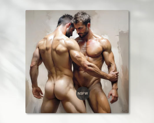 Muscle Male Couple Figures, Digital Art, Erotic Male Art, Gay Couple - Canvas Wall Art
