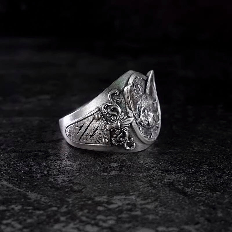 German Rex Cat Ring Silver Cat Floral Ring