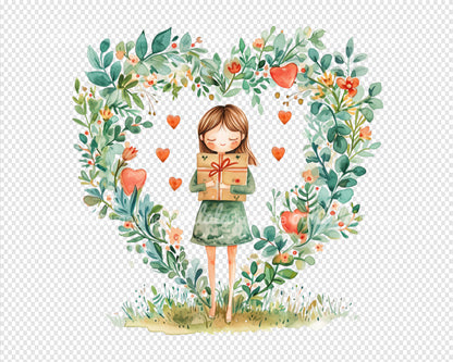 Girls Valentine Watercolor Illustration