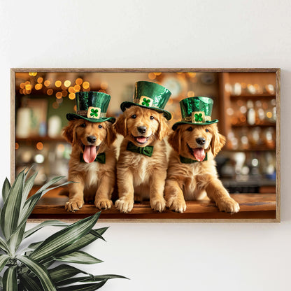 Adorable Golden Retriever St. Patrick's Day Frame TV Art Wallpaper