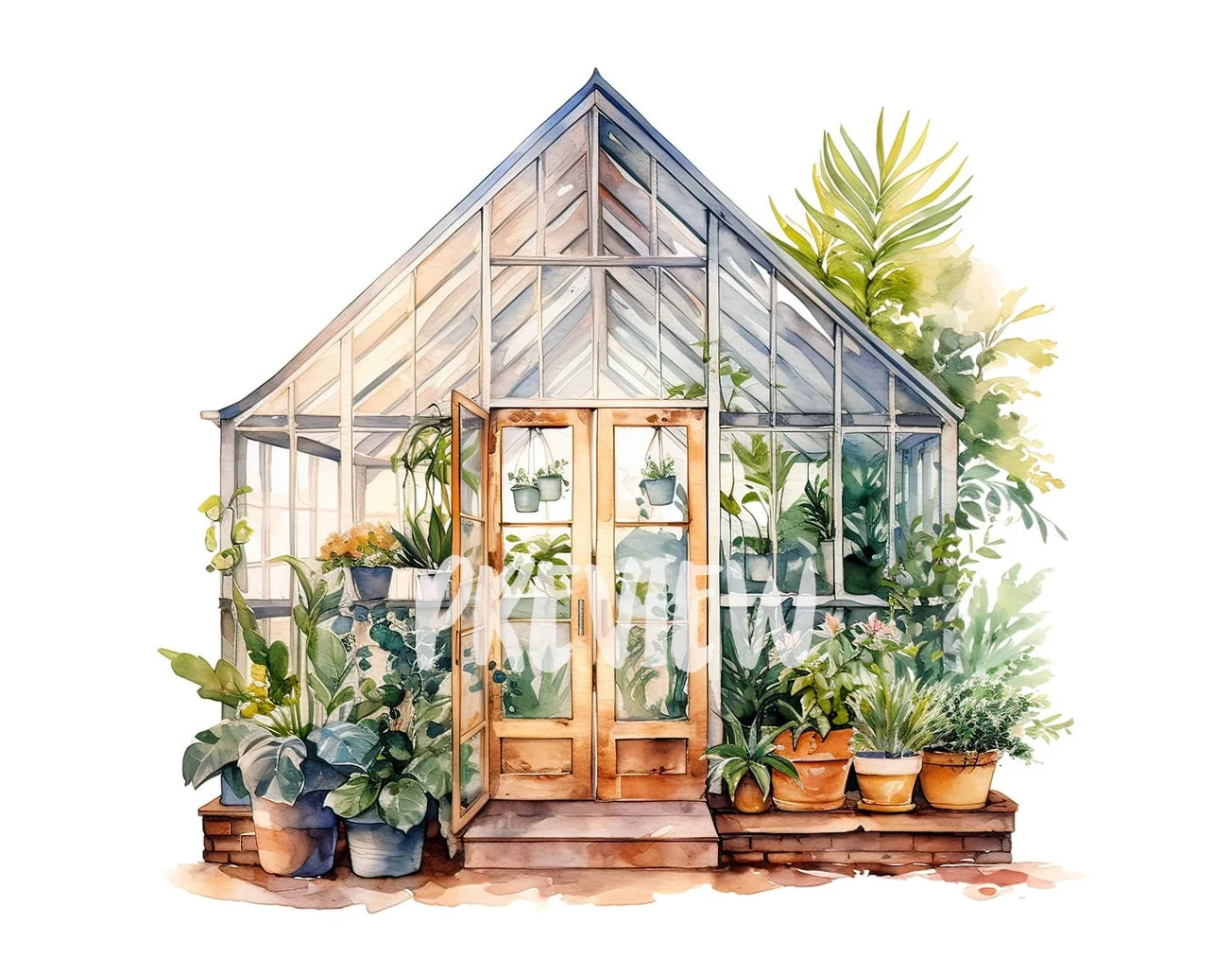 Watercolor Greenhouse Clipart