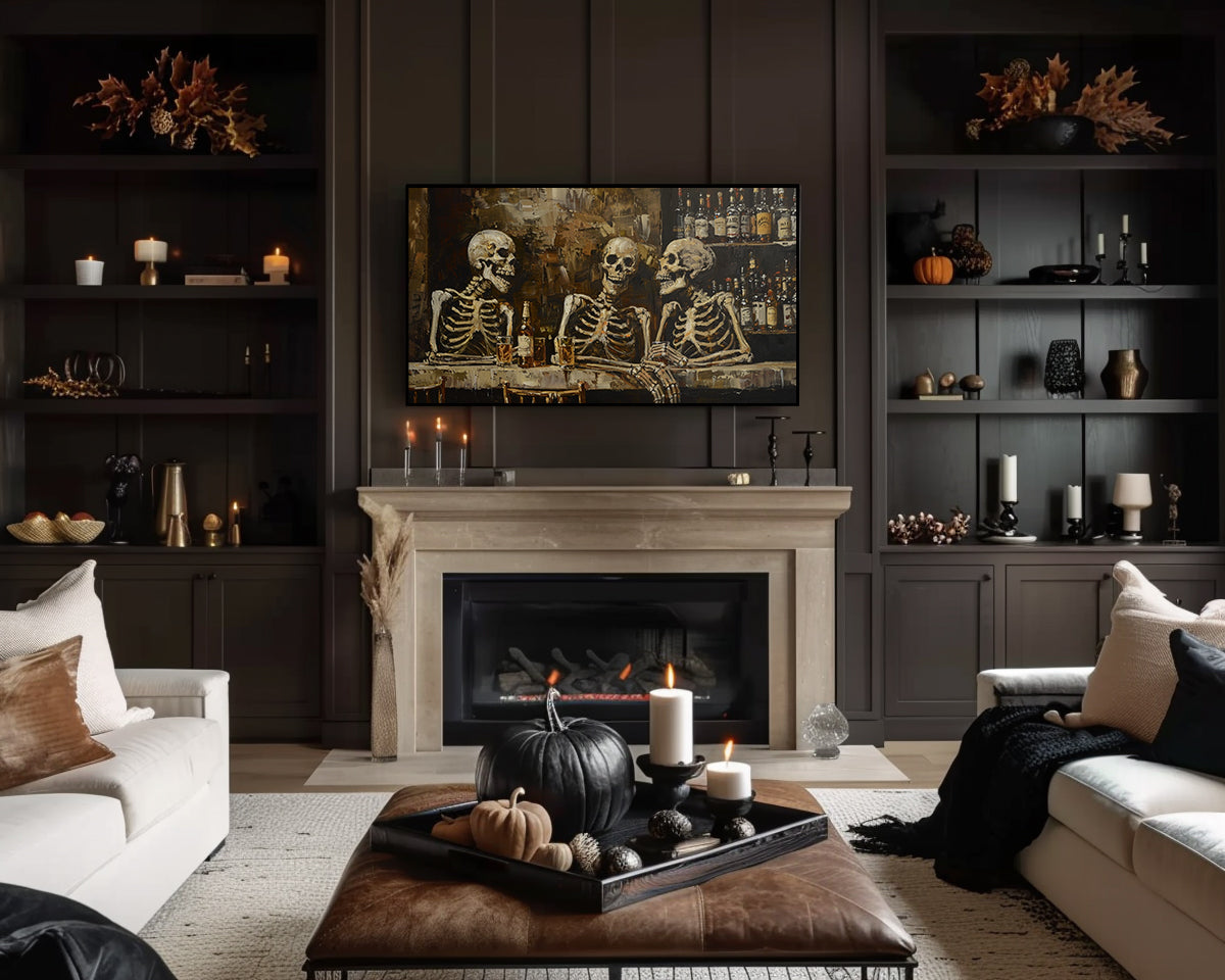 Skeleton Happy Hour Halloween Frame TV Art, Wallpaper