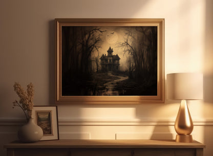 Haunted House Wall Art Dark Academia Print Spooky House Art Print Poster
