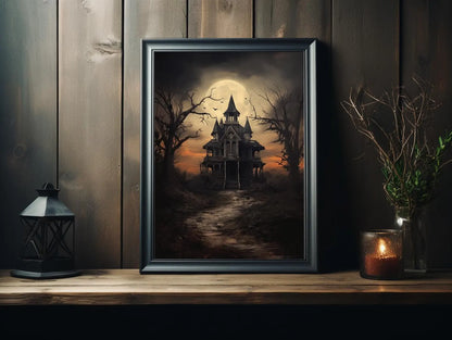Haunted House Halloween Art Print Poster