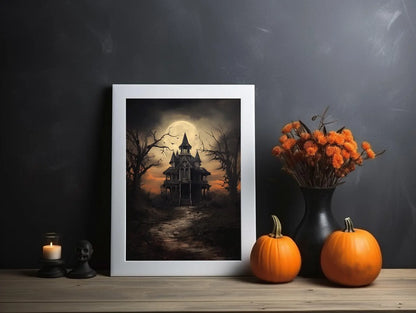 Haunted House Halloween Art Print Poster