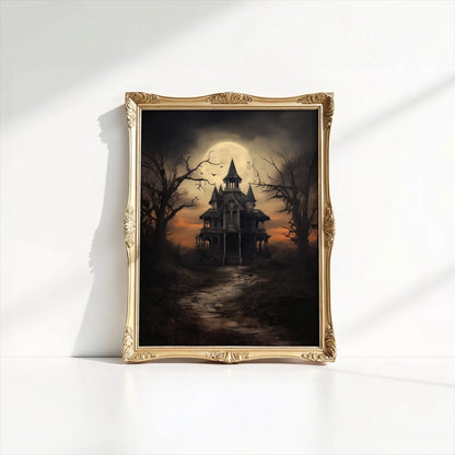 Haunted House Halloween Art Print Poster