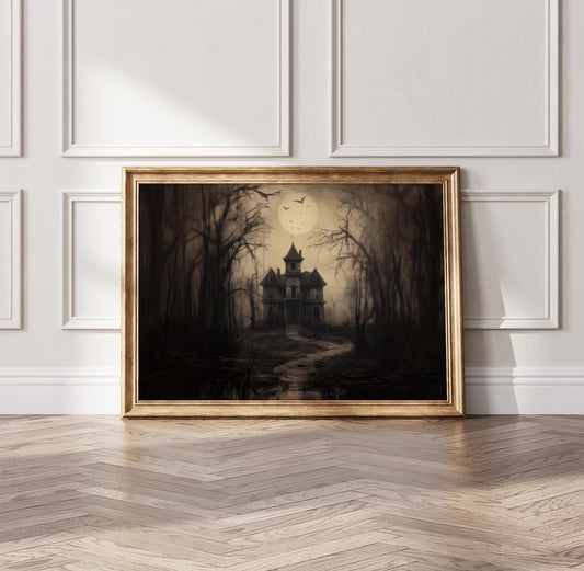 Haunted House Wall Art Dark Academia Print Spooky House Art Print Poster