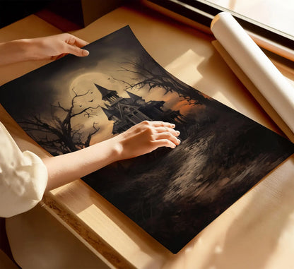 Haunted House Halloween Art Print Poster