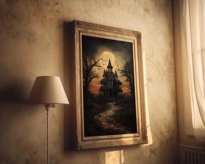 Haunted House Halloween Art Print Poster